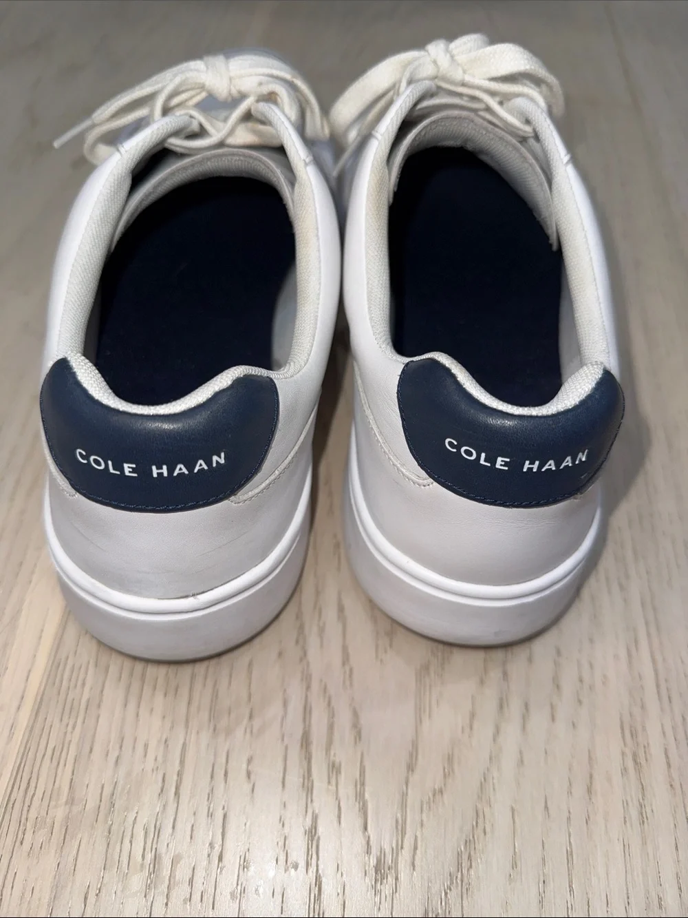 Cole Haan White Leather Perforated Men's Sneakers with Navy Heel Tab